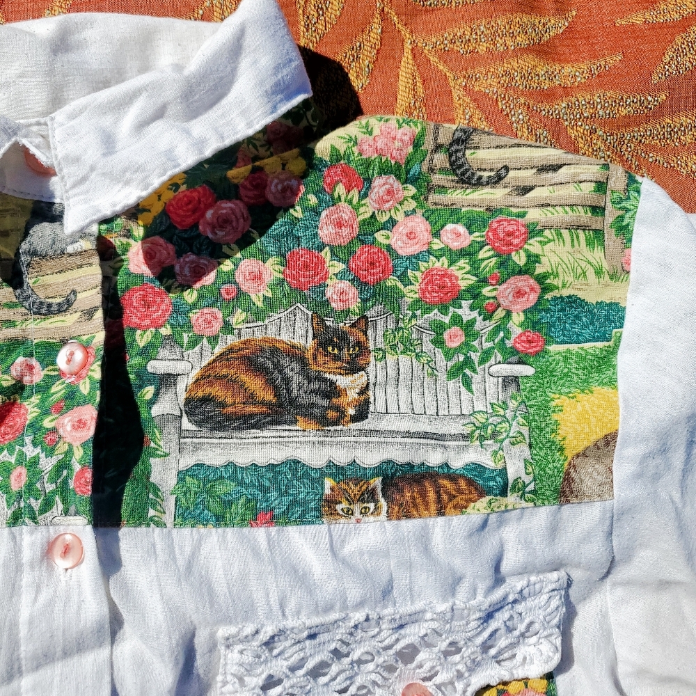 Tapestry Button Up with Cats